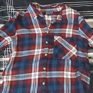 Red White & Blue Plaid Button Down Cotton Shirt